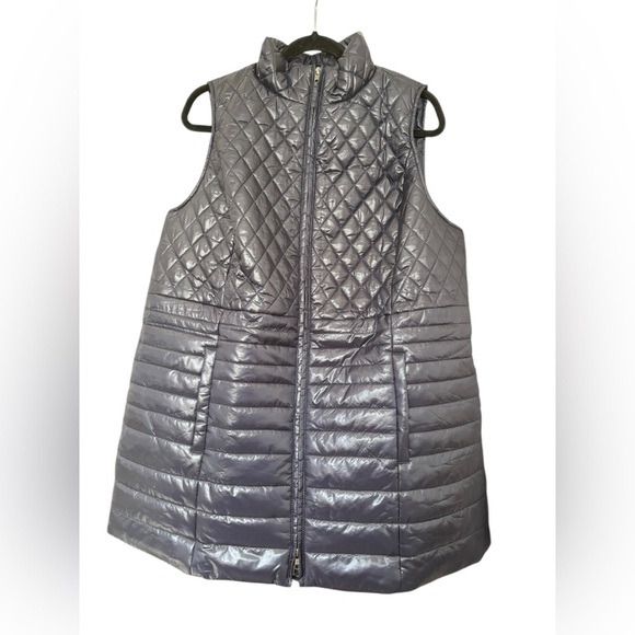 NWT Talbots LONG PRIMALOFT FILLED Quilted PUFFER VEST Navy Blue Shiny Size 1X - Picture 2 of 6